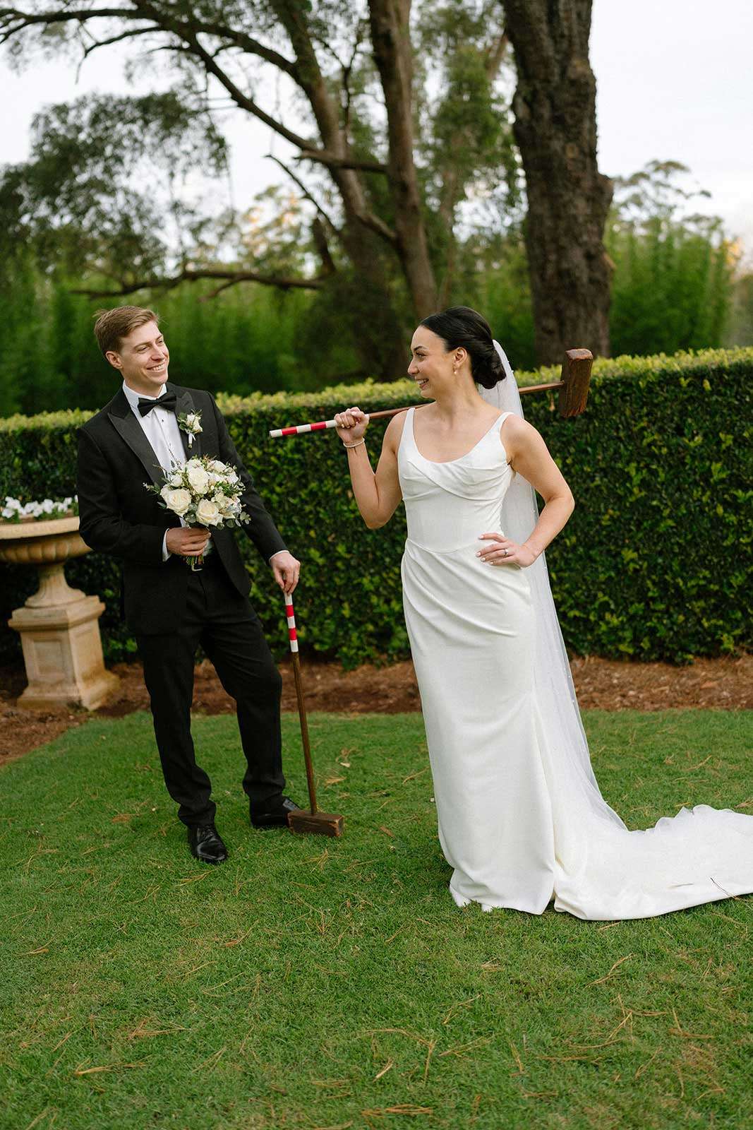 fun wedding portrait of bride and groom at gabbinbar