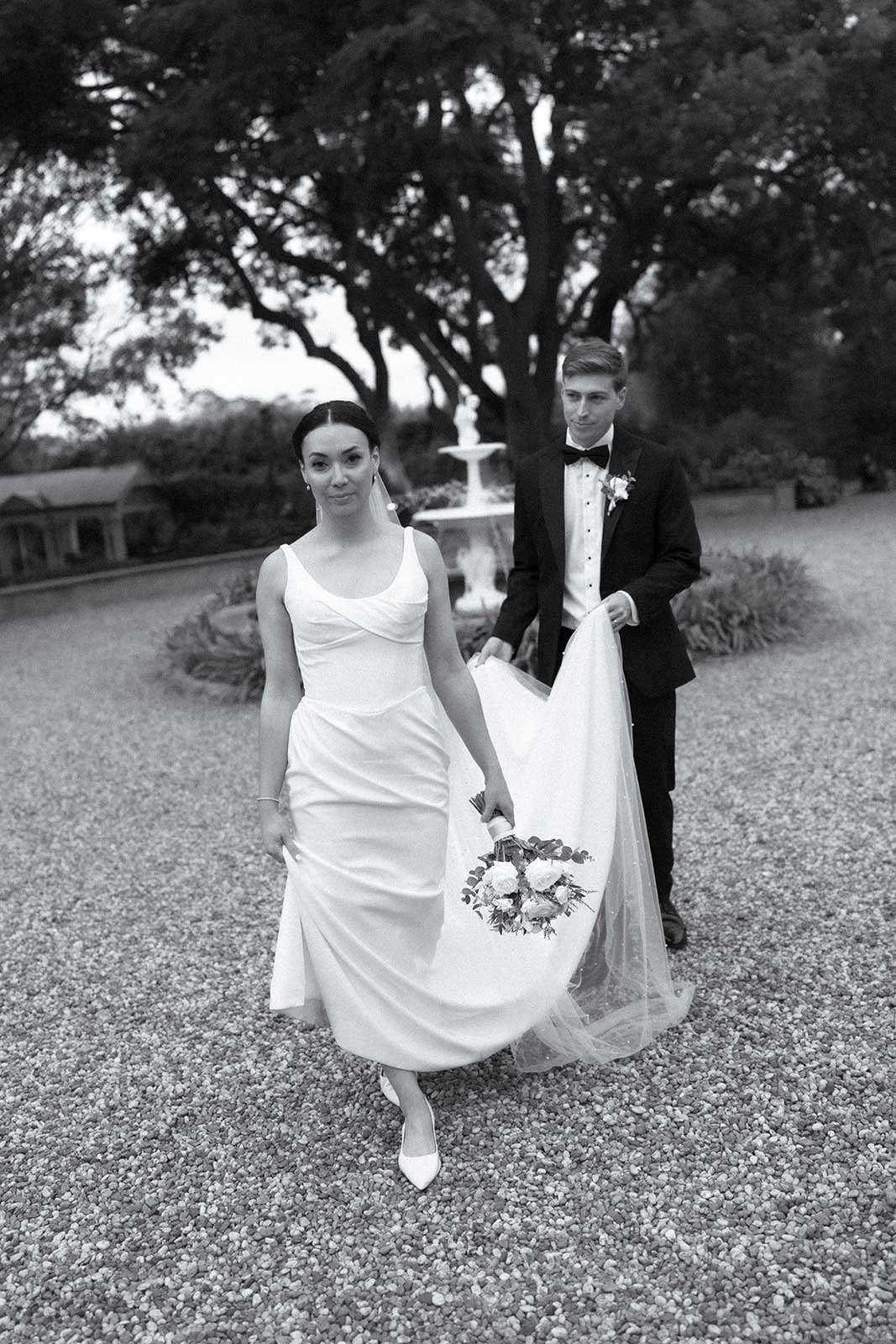 editorial wedding portrait of bride and groom at gabbinbar